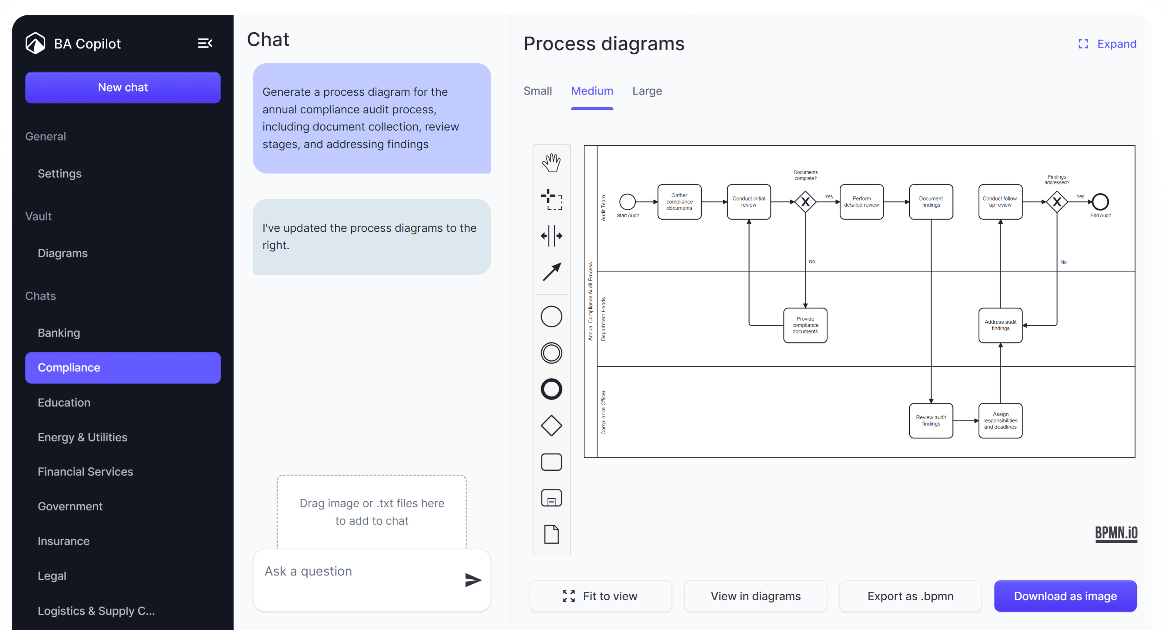 BA Copilot process diagram example showing a process map