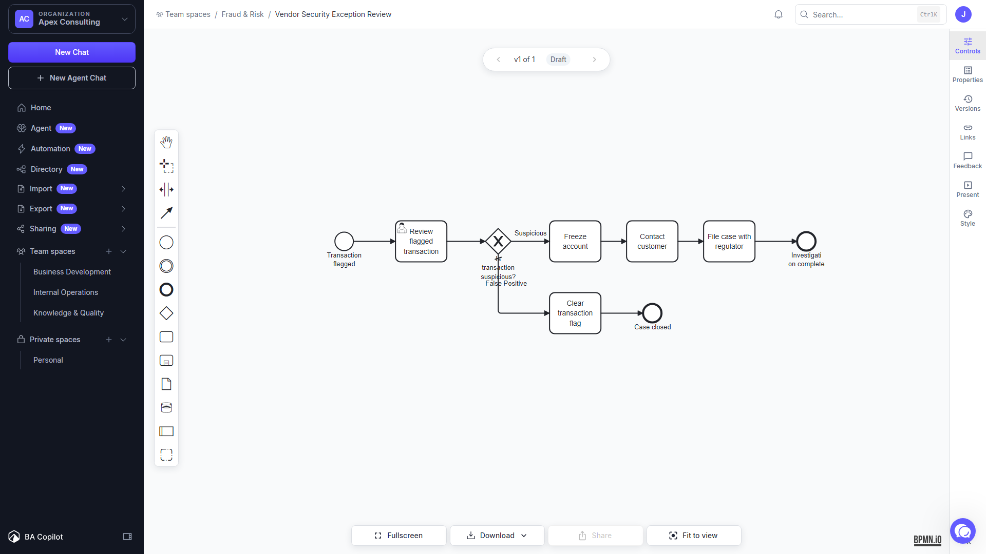 A process map with the improved larger label typography